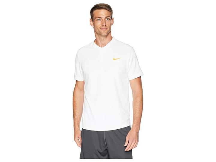 Nike Court Dry Advantage Solid Tennis Polo (white/white/gold Leaf) Men's Short Sleeve Pullover