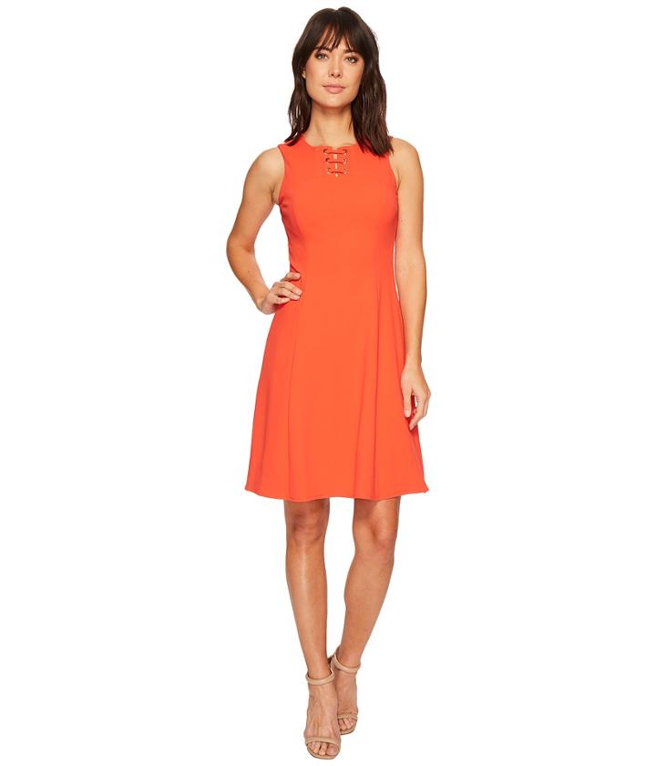 Ivanka Trump Scuba Crepe Sleeveless Fit And Flare With Hardware (cardinal) Women's Dress