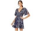 Angie V-neck Short Sleeve Dress Patchwork Print (navy) Women's Dress