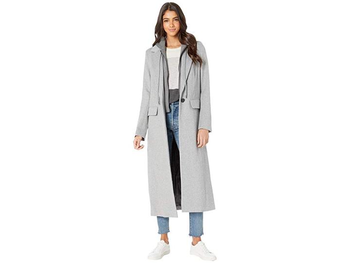 Avec Les Filles Wool Menswear Coat With Removable French Terry Hood (grey) Women's Coat
