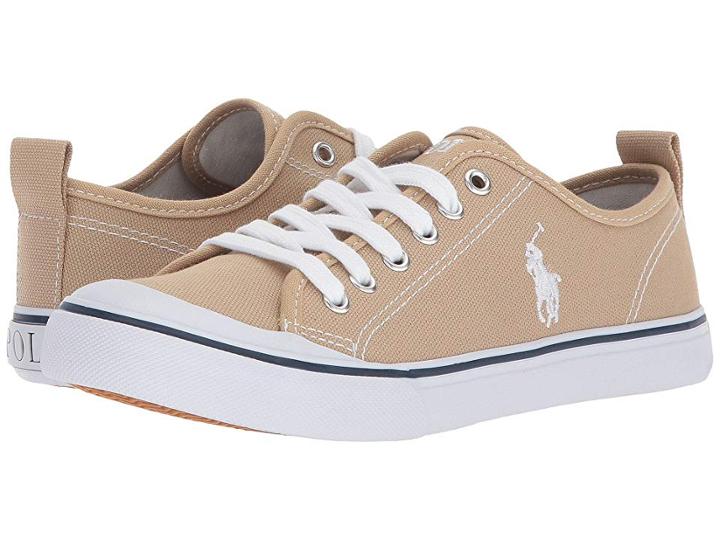 Polo Ralph Lauren Kids Karlen (big Kid) (khaki Canvas/white Pony Player) Kid's Shoes
