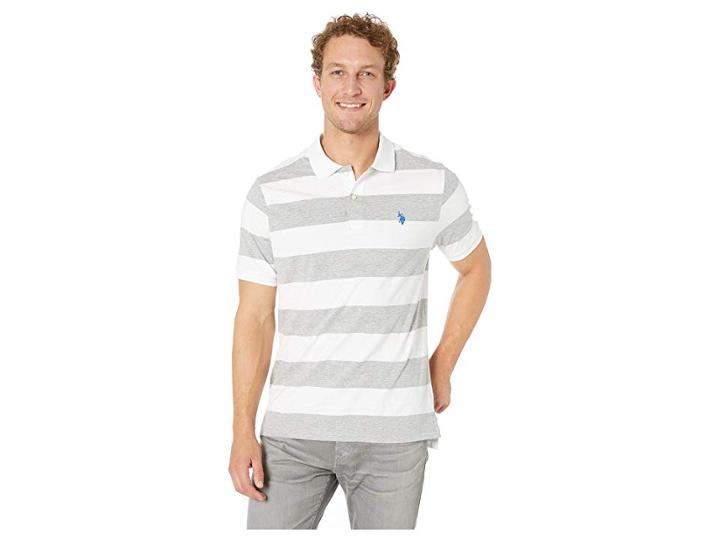 U.s. Polo Assn. Jersey Stripe Polo Shirt (heather Grey) Men's Short Sleeve Pullover