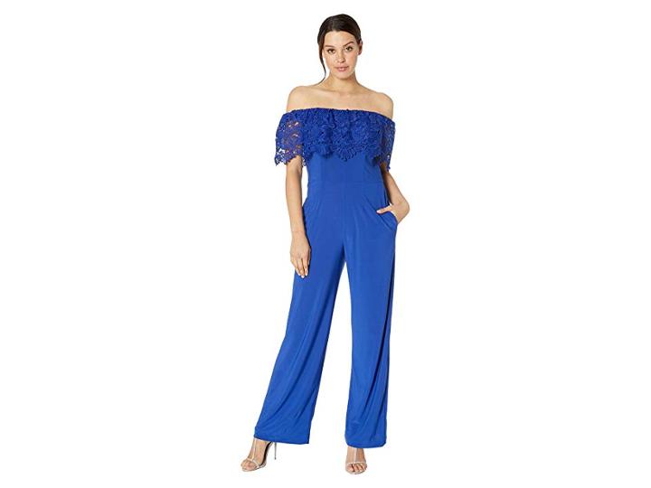 Marina Jersey Off The Shoulder Jumpsuit With Lace Popover (cobalt) Women's Jumpsuit & Rompers One Piece