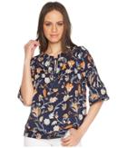 Romeo & Juliet Couture Floral Print Tie Up Front Top (navy) Women's Clothing