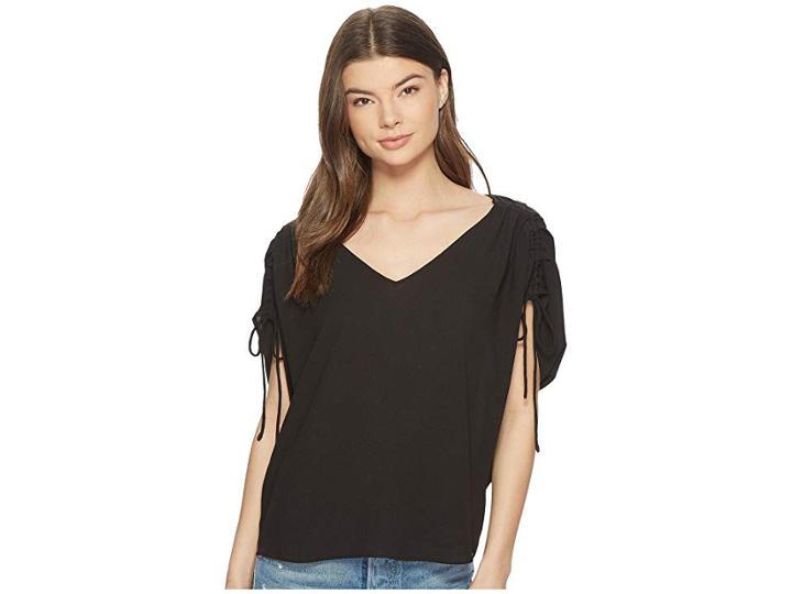 1.state Cinched Sleeve V-neck Blouse (rich Black) Women's Blouse