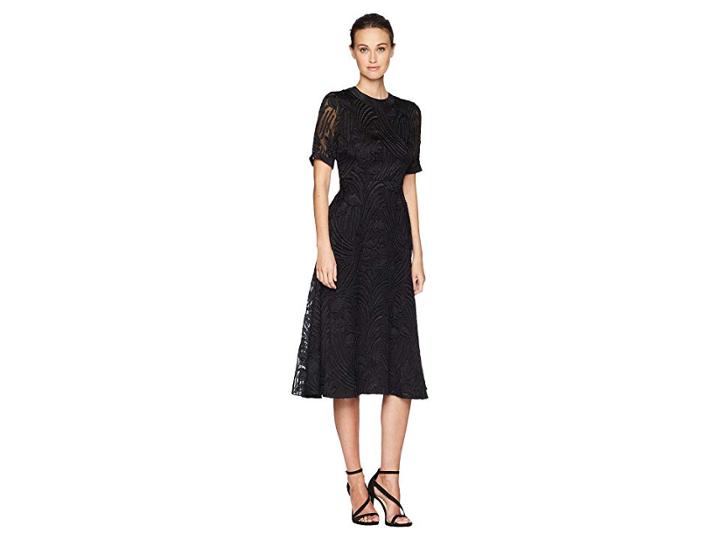 Adam Lippes Fil Coupe Silk Short Sleeve Crew Neck Dress (black) Women's Dress