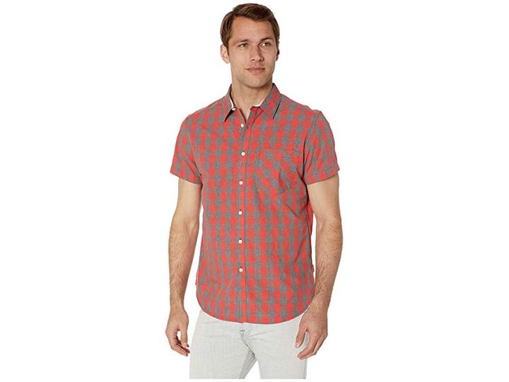 Kenneth Cole New York Short Sleeve Heather Check Shirt (cayenne) Men's Clothing