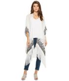 Bcbgeneration Stamped Paisley Fringed Kimono (white) Women's Clothing