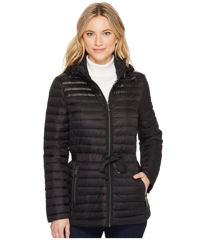 Michael Michael Kors Zip Front Packable With Grosgrain Trim M822887c (black) Women's Coat