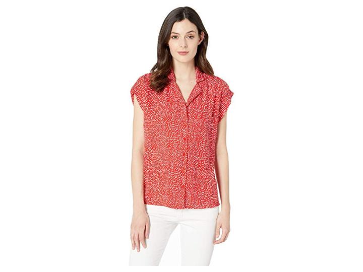 Bobeau Button Down Short Sleeve Top (aurora/red) Women's Blouse