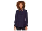 Lauren Ralph Lauren Tie Neck Georgette Top (navy/crimson) Women's Clothing