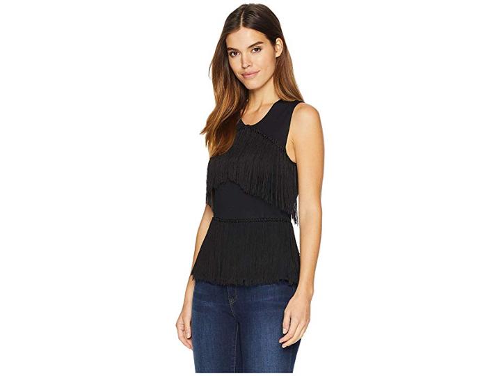 Bcbgmaxazria Sleeveless Fringe Top (black) Women's Clothing