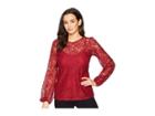 Michael Michael Kors Lace Waist Long Sleeve Top (maroon) Women's Clothing