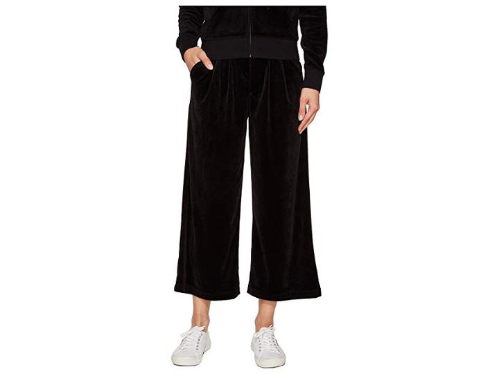 Juicy Couture Lightweight Velour Cropped Wide Leg Trousers (pitch Black) Women's Casual Pants