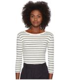 Vince Chalk Stripe 3/4 Sleeve Crew Top (off-white/black) Women's Long Sleeve Pullover