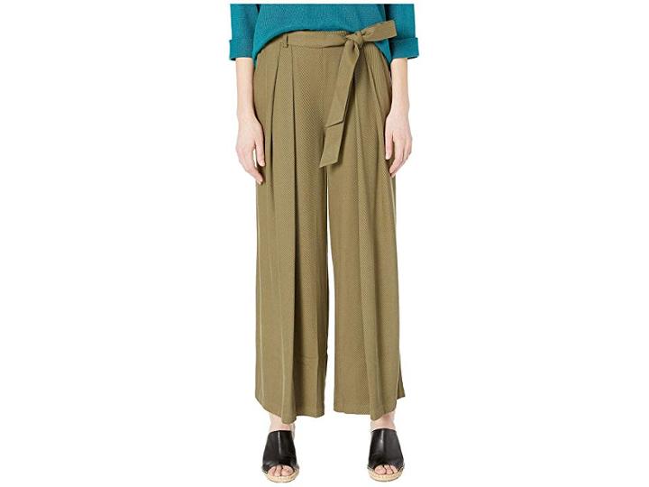 Eileen Fisher Wide Leg Pants W/ Belt (olive) Women's Casual Pants