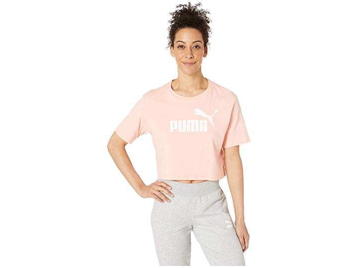 Puma Ess+ Cropped Logo Tee (peach Bud) Women's T Shirt