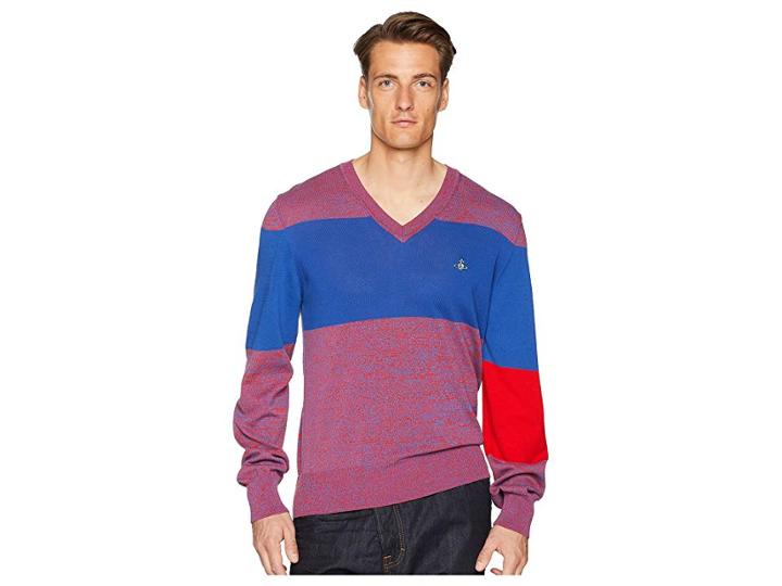 Vivienne Westwood Colorblock V-neck Sweater (red/indigo) Men's Sweater
