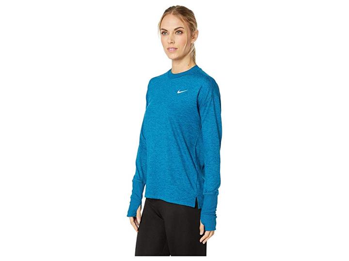 Nike Element Crew Top (blue Force/green Abyss/heather) Women's Long Sleeve Pullover