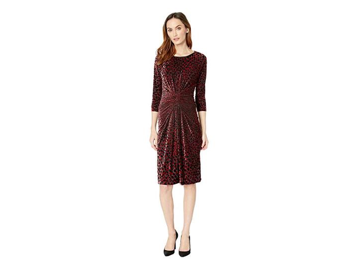 Taylor Animal Print Velvet Burnout Dress (wine/black) Women's Dress