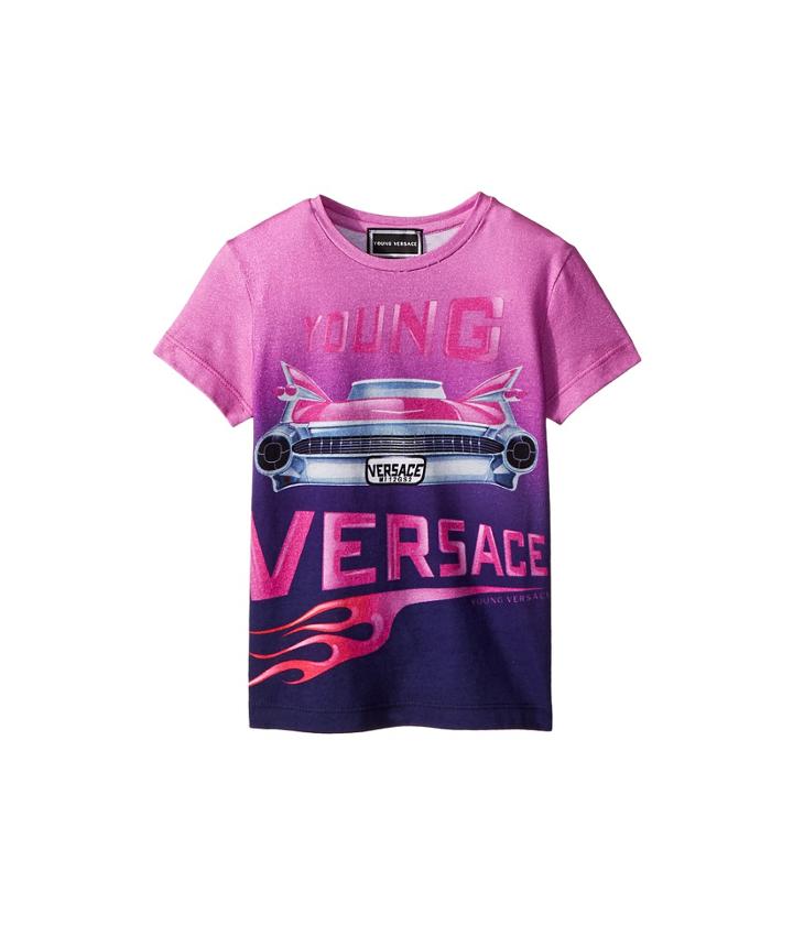 Versace Kids Short Sleeve Logo Car Graphic T-shirt (toddler/little Kids) (pink/multi) Girl's T Shirt