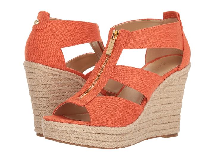 Michael Michael Kors Damita Wedge (tangerine Small Weave Canvas/jute) Women's Wedge Shoes