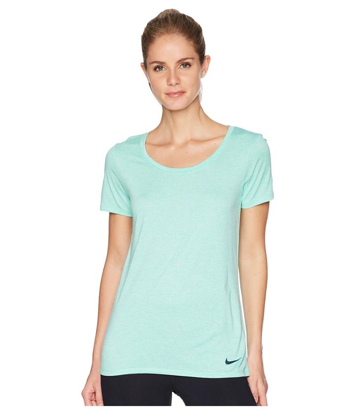 Nike Dry Legend Cross-dye Tee (light Menta/white/deep Jungle) Women's Short Sleeve Pullover