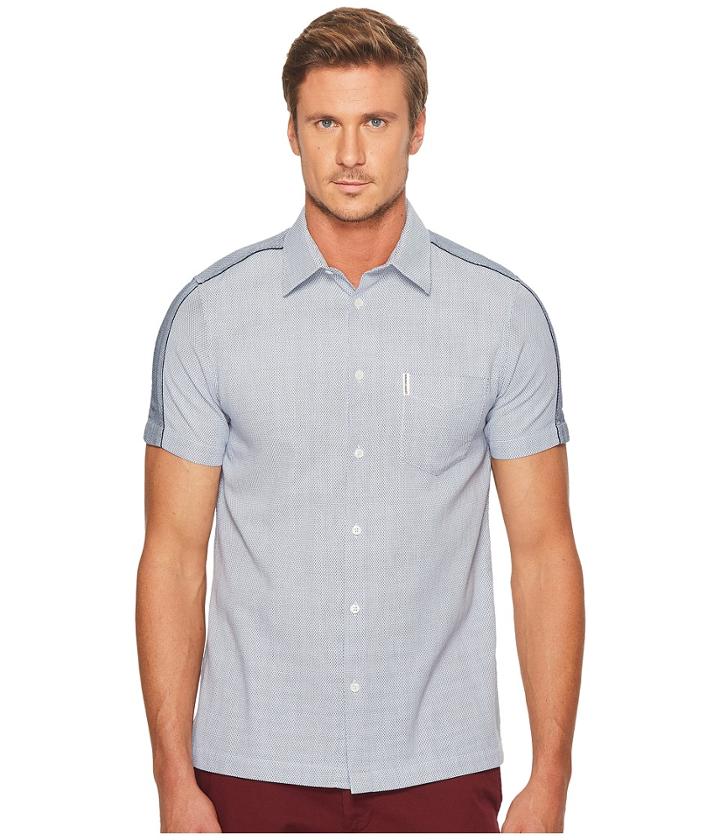 Ben Sherman Short Sleeve Blocked Dobby Shirt (light Blue) Men's Short Sleeve Button Up