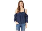 Bcbgeneration Cold Shoulder 3/4 Sleeve Woven Top (dark Navy) Women's Clothing