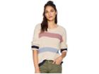 Pink Rose Scoop Neck Drop Shoulder Long Sleeve Meet And Greet Pullover Sweater W/ Stripes (oatmeal Combo) Women's Sweater