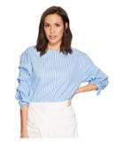 Bishop + Young Ruched Sleeve Top (blue/white Stripe) Women's Clothing