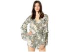 Chaser Heirloom Wovens Tiered Peplum Sleeve Surplice Romper (floral) Women's Jumpsuit & Rompers One Piece