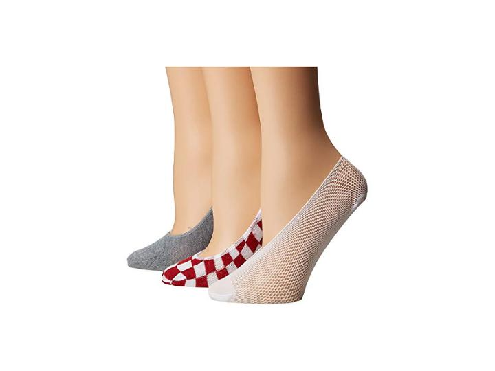 Steve Madden 3-pack Footie Mesh With Check (white/grey/red) Women's Crew Cut Socks Shoes