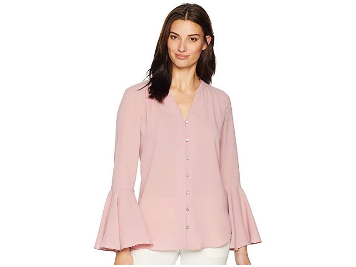 Tahari By Asl Bell-sleeve Georgette Blouse (antique Pink) Women's Blouse