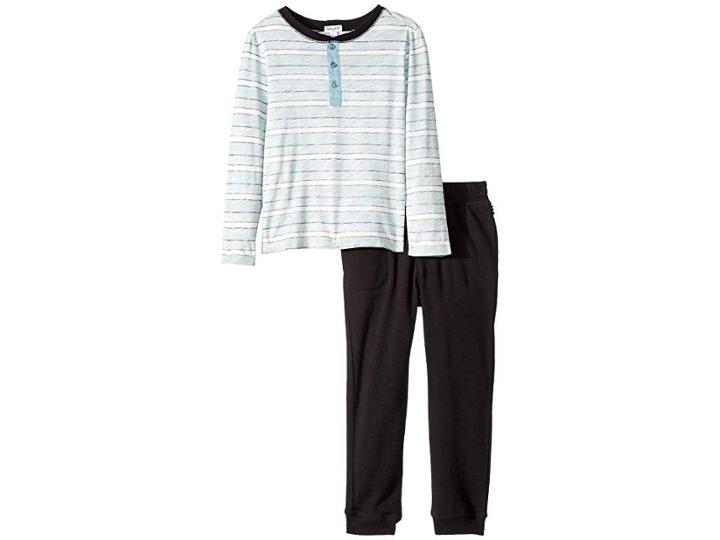 Splendid Littles Reverse Stripe Long Sleeve Set (little Kids/big Kids) (black) Boy's Active Sets