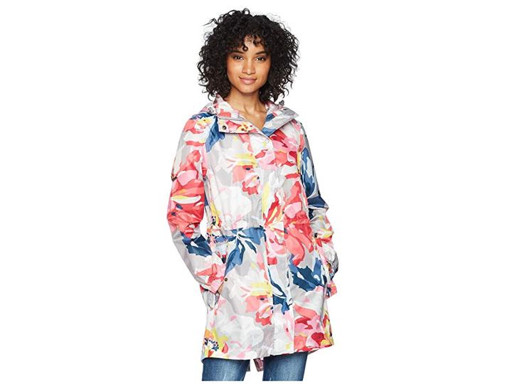 Joules Golightly Waterproof Packaway Printed Jacket (grey Whitstable Floral) Women's Coat