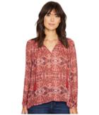 Lucky Brand Printed Parachute Top (red Multi) Women's Clothing