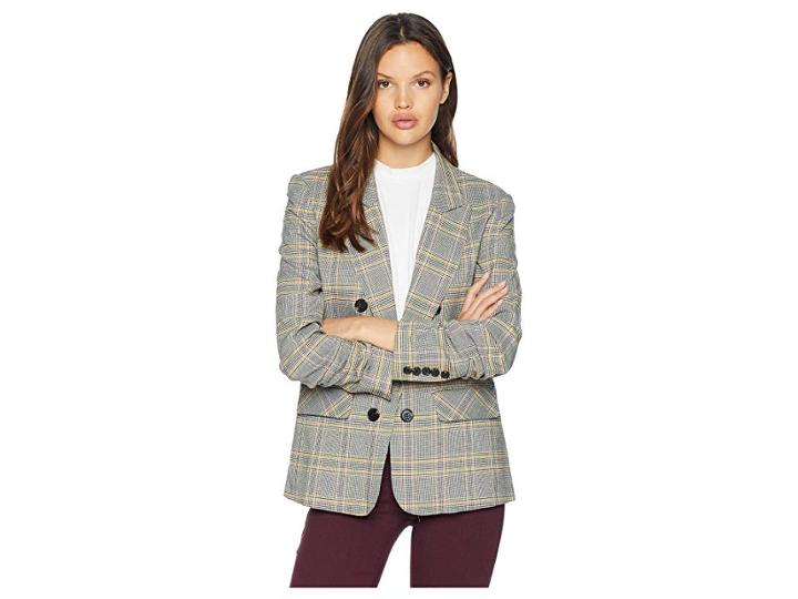 1.state Ruched Sleeve Menswear Plaid Blazer (rich Black) Women's Jacket