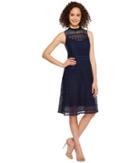 Jessica Simpson Geo Lace Mock Neck Dress Js7a9590 (navy) Women's Dress