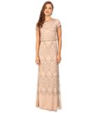Adrianna Papell Short Sleeve Blouson Beaded Gown (taupe/pink) Women's Dress