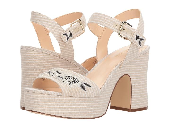 Nine West Fontayah Heel Sandal (beige/white Poet Canvas Stripe) High Heels