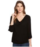 Michael Stars Jersey Lycra(r) 3/4 Sleeve Cowl Neck Top (black) Women's Clothing