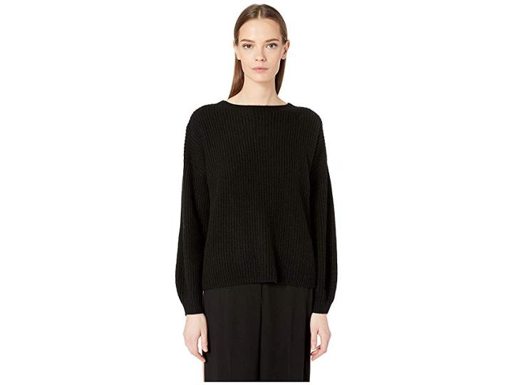 Eileen Fisher Round Neck Ribbed Top (black) Women's Sweater