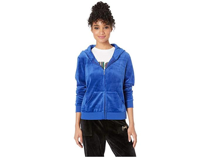 Juicy Couture Triple Juicy Glitter Logo Hoodie (cobalt) Women's Clothing