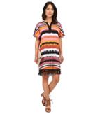 Kensie Noisy Stripes Dress Ks5k7944 (hot Coral Combo) Women's Dress
