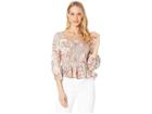 Angie Woven Stripe Smocked Front Full Sleeve Peplum Top (cloud) Women's Clothing
