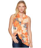 Eci Sleeveless Printed Floral V-neck Top (orange) Women's Clothing