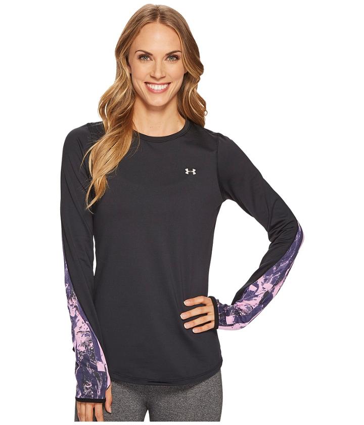 Under Armour Ua Coldgear(r) Armour Graphic Crew Top (black/icelandic Rose/metallic Silver) Women's Sweatshirt