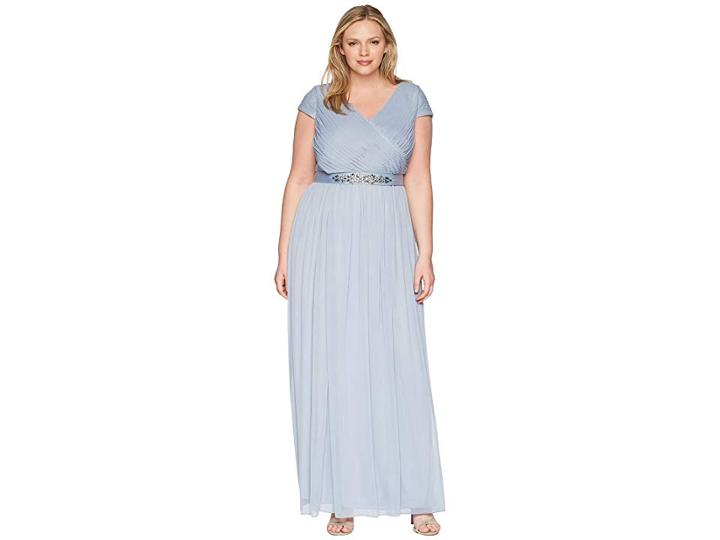 Adrianna Papell Plus Size Long Shirred Dress (dusty Periwinkle) Women's Dress