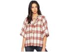 Moon River Plaid Frayed Top (rust Multi) Women's Clothing
